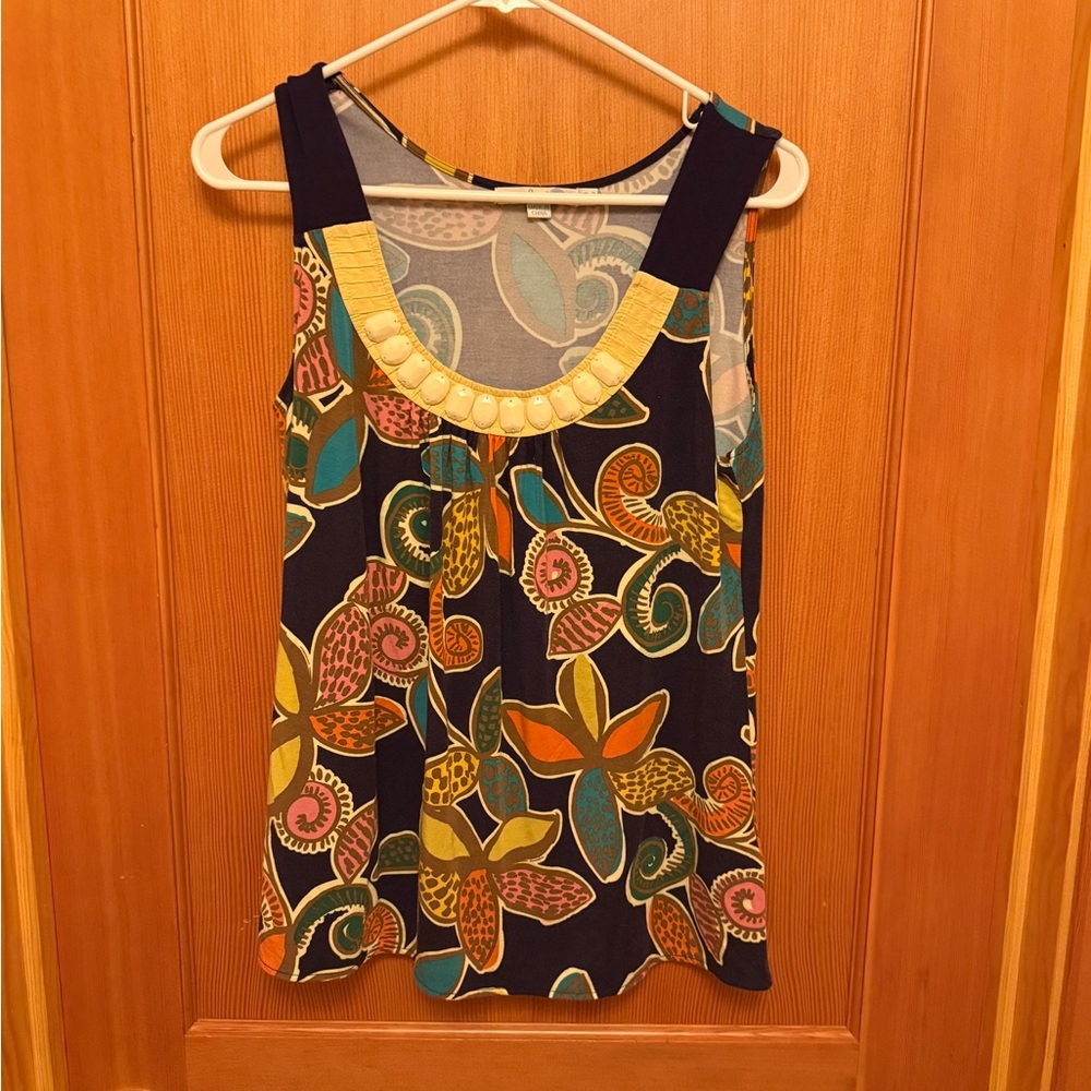 Boden Bead-Adorned Sleeveless Floral Top